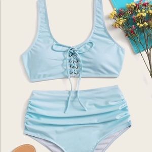 SHEIN Lace-Up Top With Ruched High Waisted Bikini
